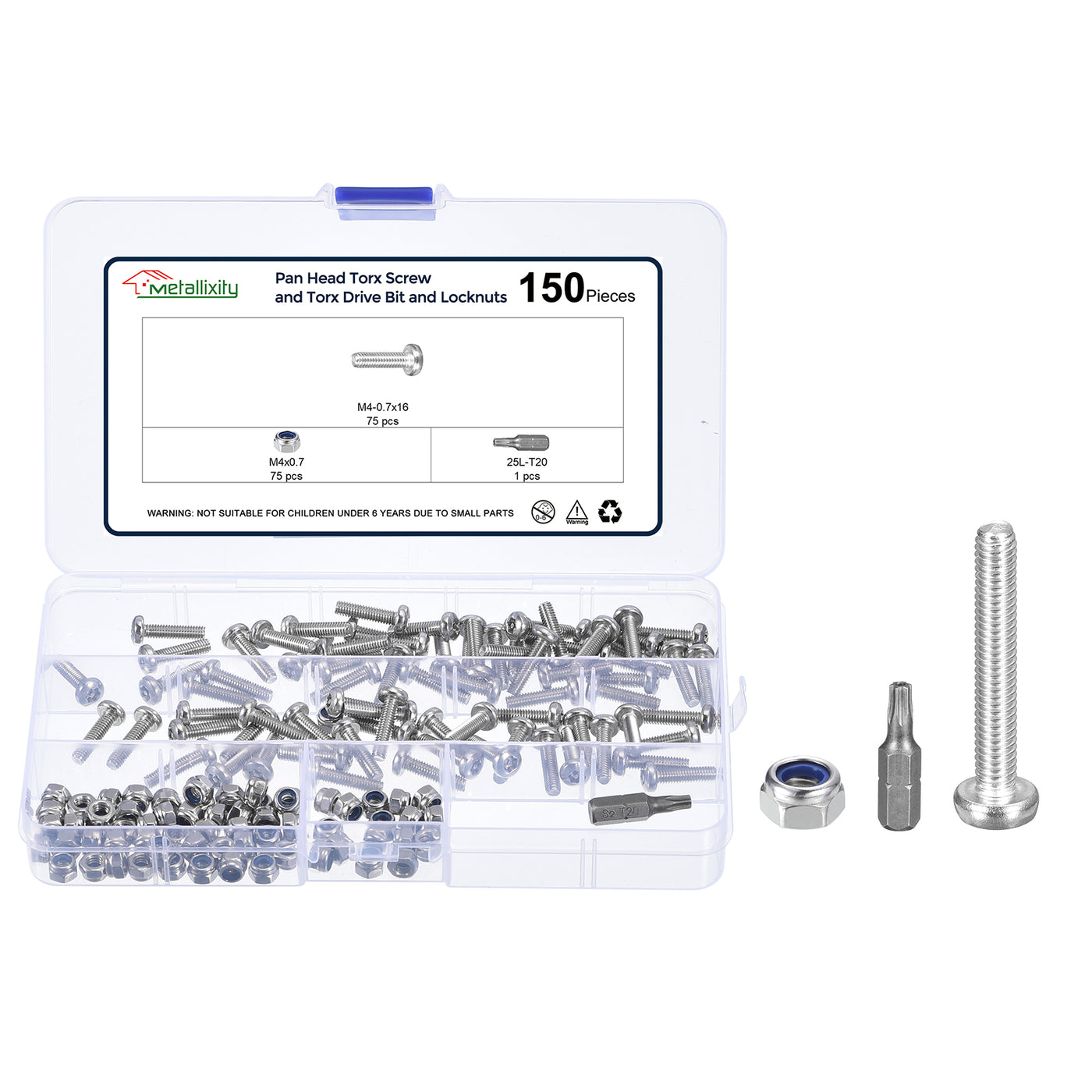 Harfington Pan Head Torx Screws (M4-0.7x16mm) 75Pcs, Stainless Steel 304, Silver Tone