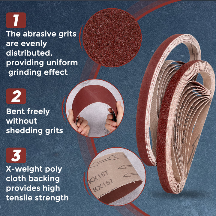 HARFINGTON 15pcs 1x30 Inch Sanding Belts – 40/80/120/240/400 Grit Aluminium Oxide, Flush Joint For Belt Sander - View #5