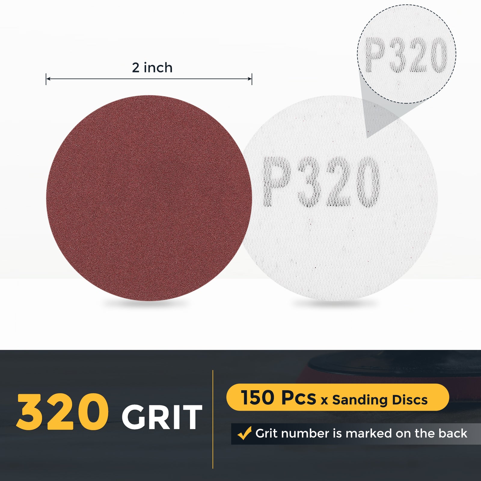 150 Pcs 2 Inch Sanding Disc 320 Grit Hook and Loop Sandpaper | Harfington