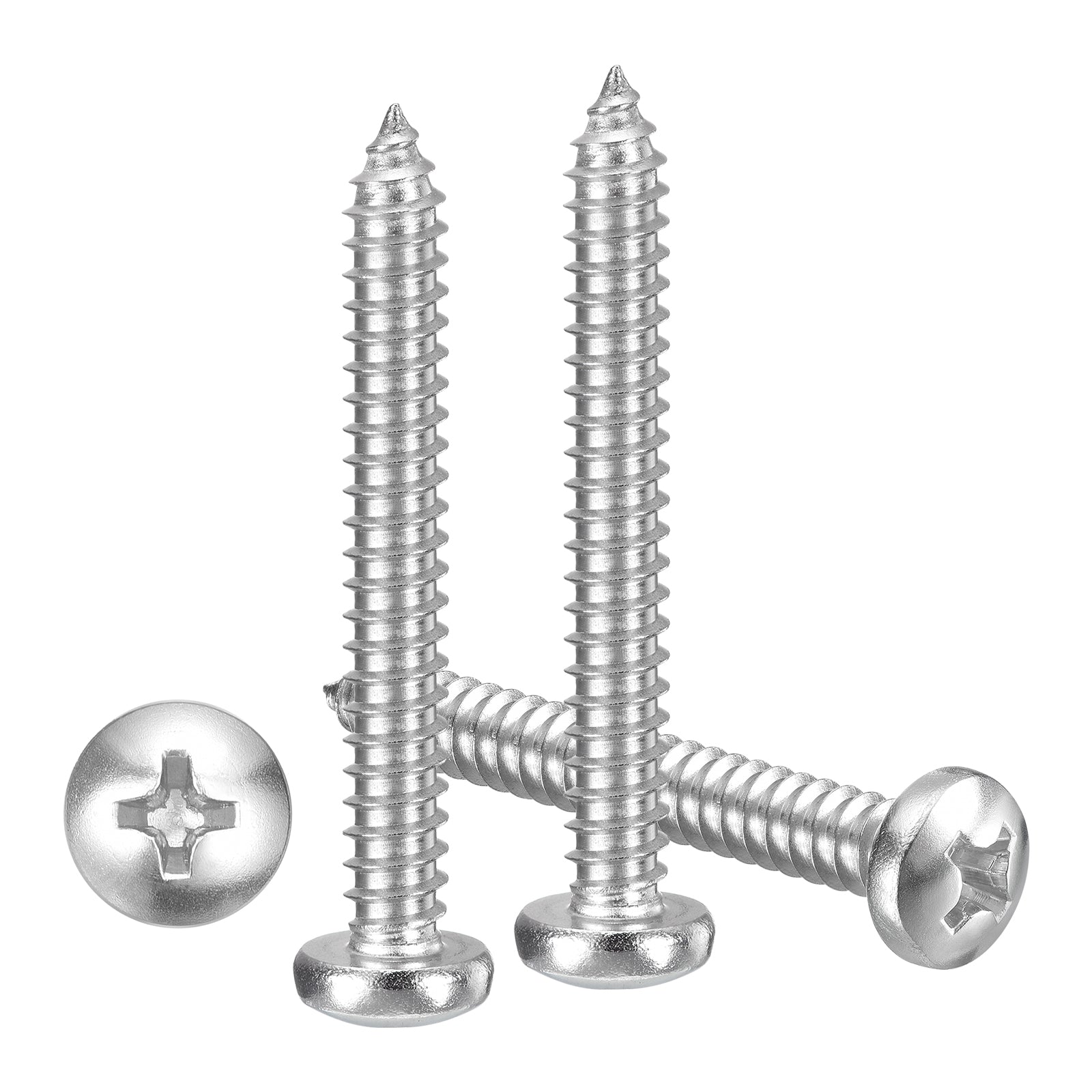 Pan Head Self Tapping Screws(#14x2") 20Pcs, Silver Tone | Harfington
