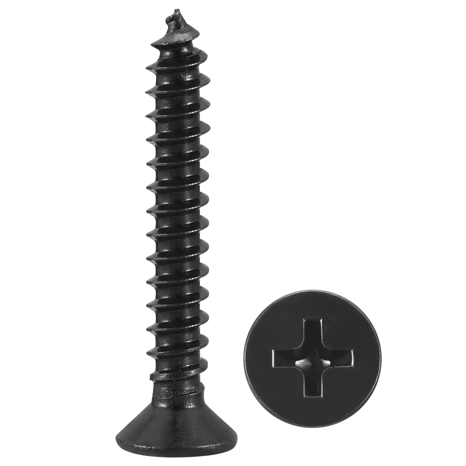 Cross Recessed Wood Screw (ST3x20mm) 100Pcs, Carbon Steel, Black ...