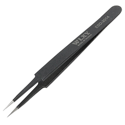 uxcell Uxcell Straight Tip Black Extra Fine Point Metal Tweezer