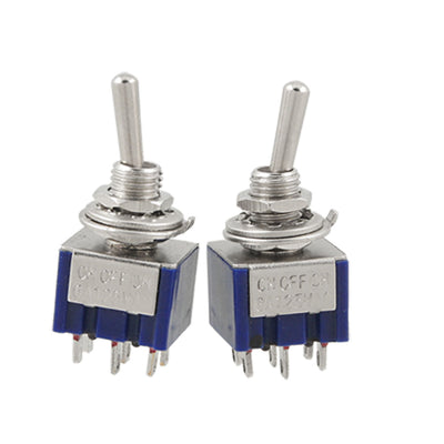 Harfington Uxcell AC 125V 6A 3 Position Blue ON-OFF-ON 6 Pin Toggle Switch 2 Pcs