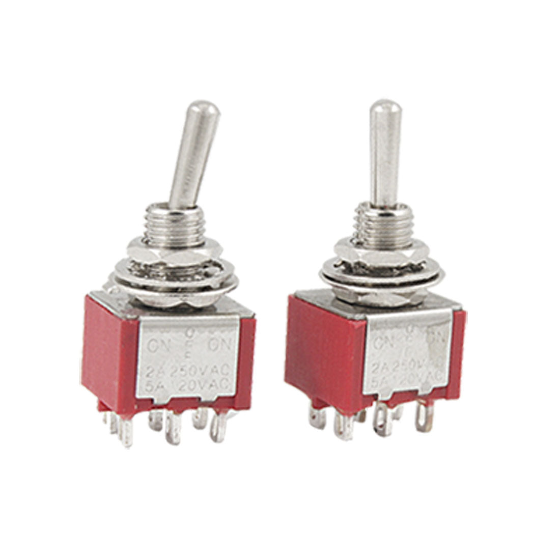 uxcell Uxcell 2 Pcs AC 120V/5A 250V/2A 3 Position ON-OFF-ON DPDT Toggle Switches Red