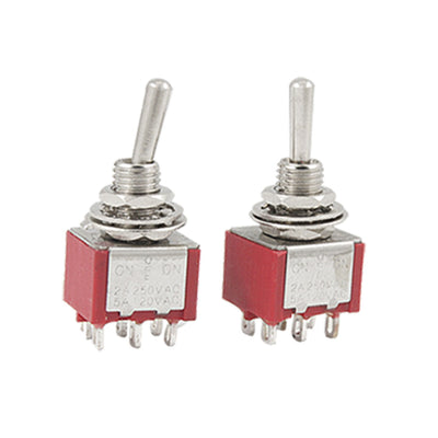 Harfington Uxcell 2 Pcs AC 120V/5A 250V/2A 3 Position ON-OFF-ON DPDT Toggle Switches Red