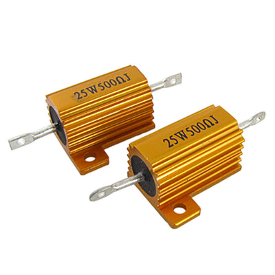 Harfington Uxcell 2 Pcs Gold Tone 25W 500 Ohm 5% Aluminum Housed Wire Wound Resistors