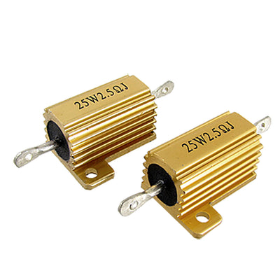 uxcell Uxcell Gold Tone 25W 2.5 Ohm 5% Aluminum Housed Wirewound Resistors 2 Pcs