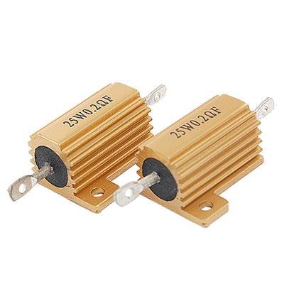 Harfington Uxcell 2 Pcs Gold Tone Aluminum Housed Wirewound Resistors 25W 0.2 Ohm 1%