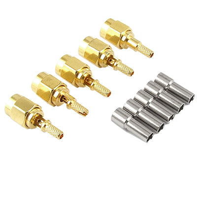 Harfington Uxcell 5pcs Gold Tone Plated SMA Male RG316 RG174 Crimp Coaxial Connector