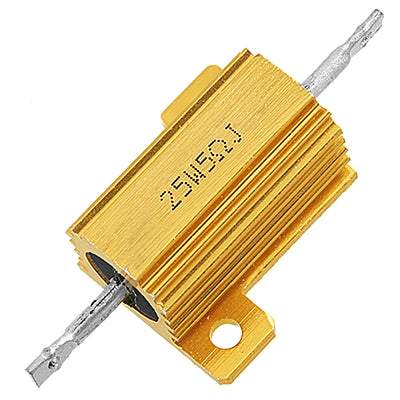 Harfington Uxcell 25 Watt Power 5 Ohm 5% Aluminum Casing Wire Wound Resistor Gold Tone
