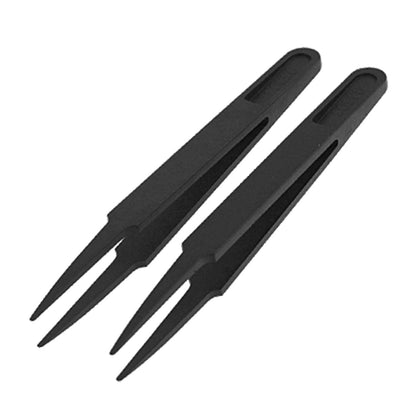 uxcell Uxcell 4.5" Length Black Plastic Anti-static Tweezers Repair Tool 2