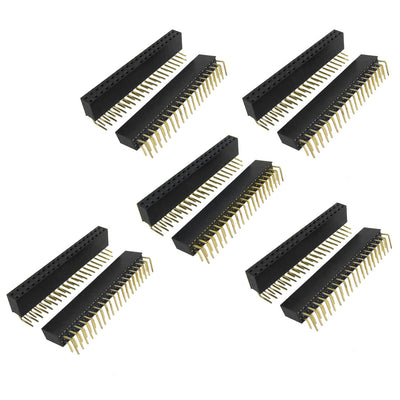Harfington Uxcell 10 Pcs 2x20 Pin 2.54mm Pitch Dual Row Right Angle Female Pin Headers