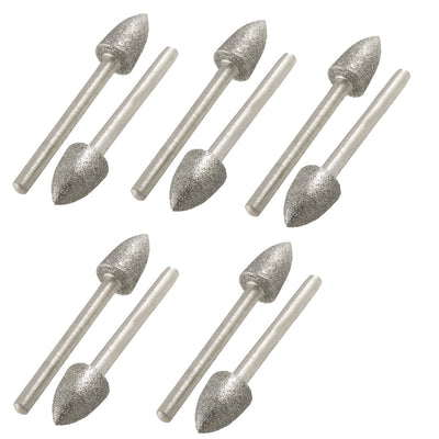 Harfington Uxcell 10 Pcs 8mm Tapered Nose 3mm Shank Diamond Mounted Point Grinding Bits