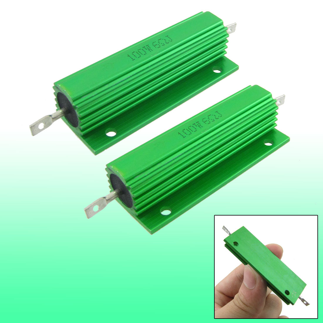 uxcell Uxcell 2 Pcs Chassis Mounted Green Aluminum Clad Wirewound Resistors 100W 6 Ohm 5%