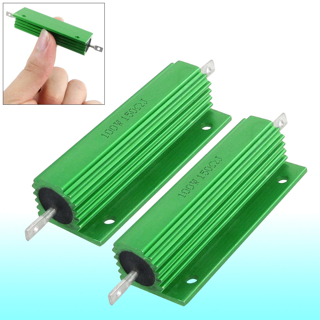 uxcell Uxcell 2 Pcs Green Aluminum Housed 100W Power Rating 5% 150 Ohm Resistors Resistance