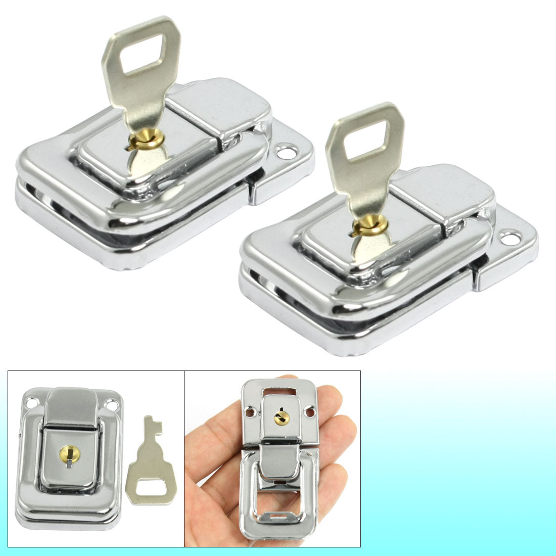 Harfington 2 Pcs Silver Tone Metal Spring Loaded Cases Chest Toggle Catch Lacth