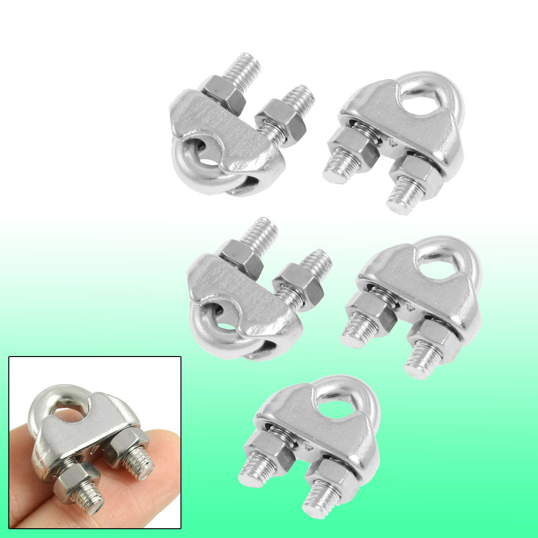 Harfington 5/32" 4mm 304 Stainless Steel U Shape Bolt Wire Rope Clip Cable Clamp 5 Pcs