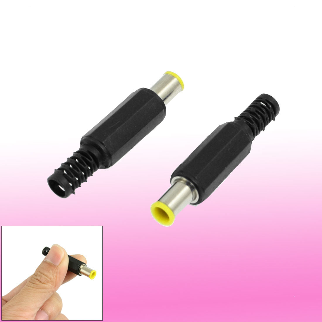 uxcell Uxcell 2Pcs 4.3 x 6mm Male DC Power Jack Connector Black Yellow Silver Tone