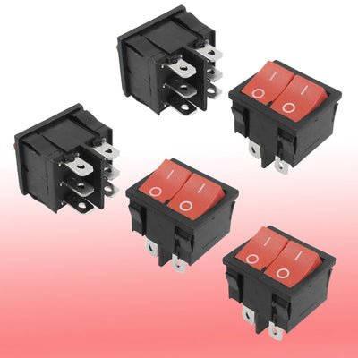 Harfington Uxcell 5 Pcs 6 Pin SPDT Red Dual Snap in On/On Rocker Switch AC 6A/250V 10A/125V
