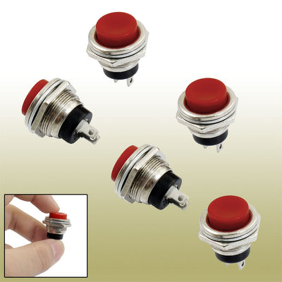 uxcell Uxcell 5 x Momentary SPST NO Red Round Cap Push Button Switch AC 125V 3A