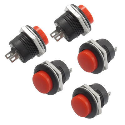 Harfington Uxcell 5pcs Momentary SPST NO Red Round Cap Push Button Switch AC 6A/125V 3A/250V