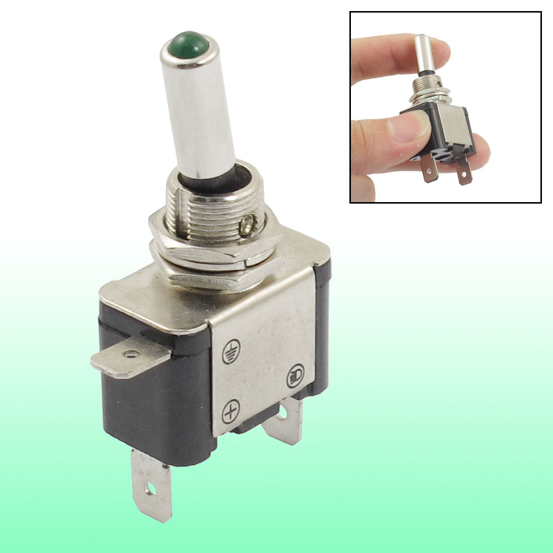 uxcell Uxcell DC 12V 20A 3 Terminal SPST ON/OFF Green LED Light Latching Toggle Switch ASW-17D