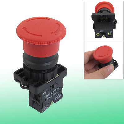 Harfington Uxcell 22mm NC N/C Red Mushroom Emergency Stop Push Button Switch 600V 10A Plastic Mounting