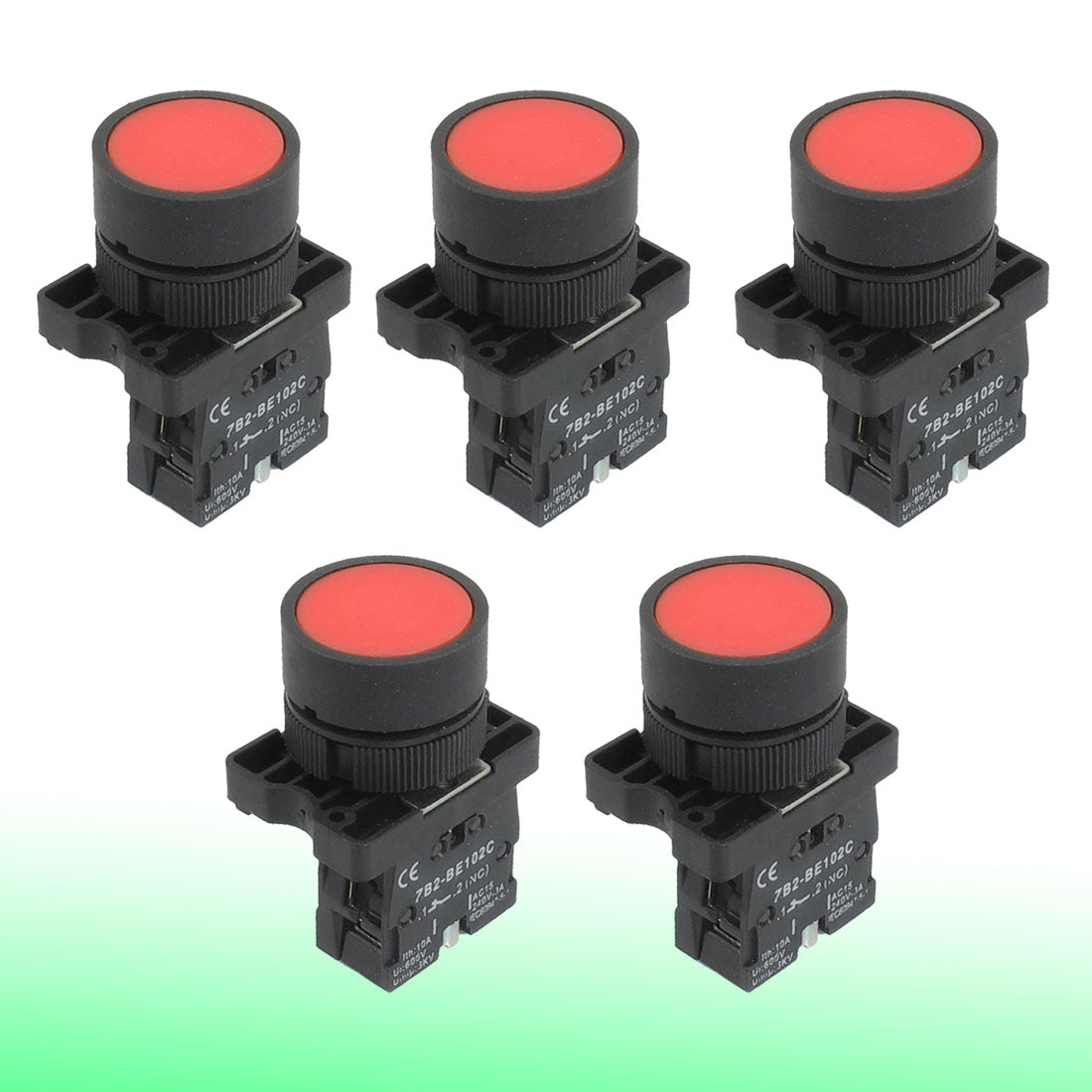 uxcell Uxcell 5pcs 22mm 1 NC N/C Red Sign Momentary Push Button Switch 600V 10A ZB2-EA42