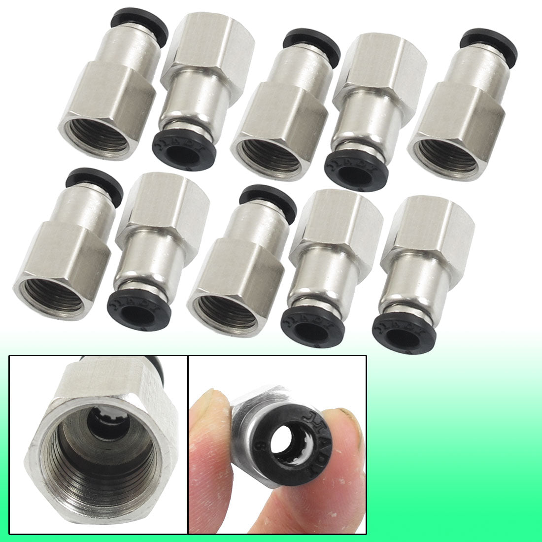 uxcell Uxcell 10 Pcs 1/4" PT Female Thread 6mm Push In Joint Pneumatic Quick Fittings