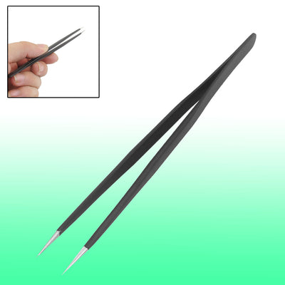 uxcell Uxcell 14cm Solver Tone Black Metal Hand Tool Pincers Straight ESD Tweezers