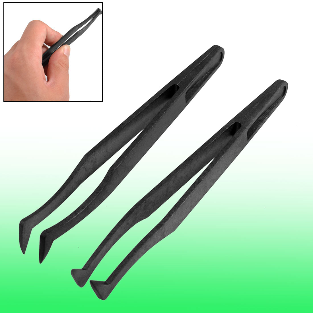 Harfington 2 x Black Plastic Anti-static Curved Tip ESD Tweezers 115mm Long