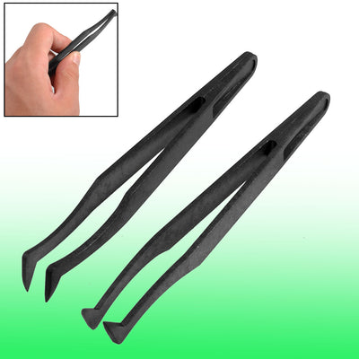 uxcell Uxcell 2 x Black Plastic Anti-static Curved Tip ESD Tweezers 115mm Long