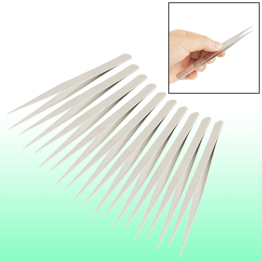 uxcell Uxcell 10 Pcs Pointy Tip Polished Metal Straight Tweezers 13.5cm Long