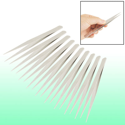 Harfington Uxcell 10 Pcs Pointy Tip Polished Metal Straight Tweezers 13.5cm Long