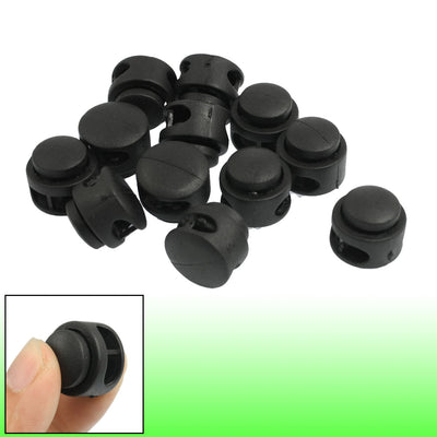 Harfington Uxcell 12 Pcs 5mm Diameter Plastic Toggle Stoppers 2 Holes Cord Locks Black