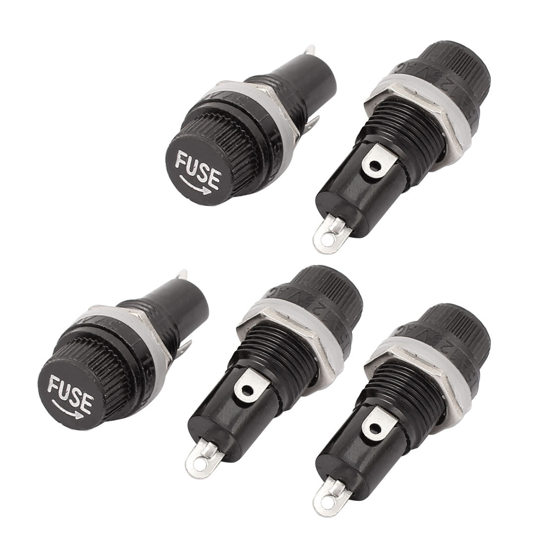 uxcell Uxcell AC 125V/15A 250V/10A Screw Cap Panel Mounted 5 x 20mm Fuse Holder Black 5 Pcs