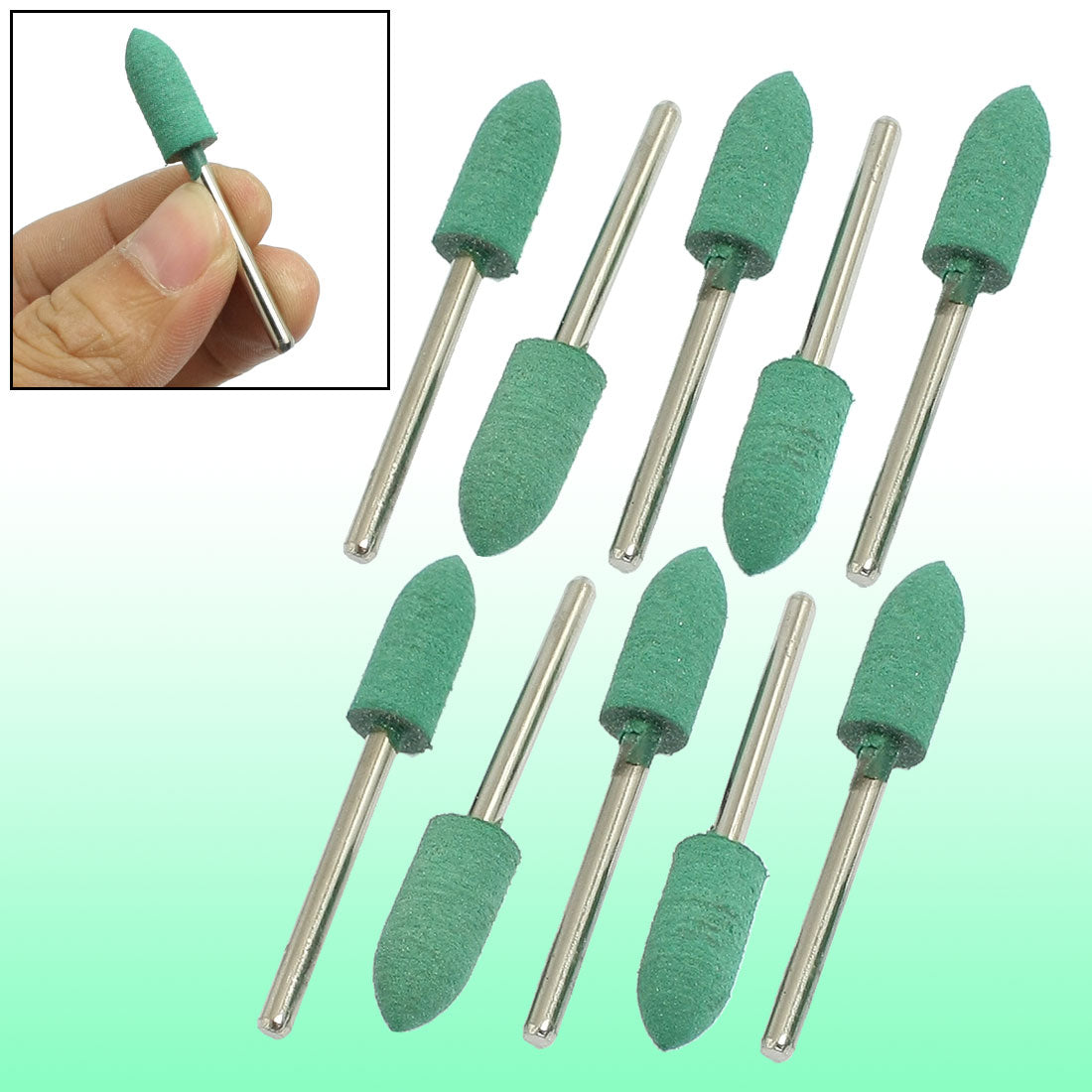 uxcell Uxcell 10 Pcs 8mm x 20mm Cone Head 3mm Shank Grinding Rubber Mounted Point Green