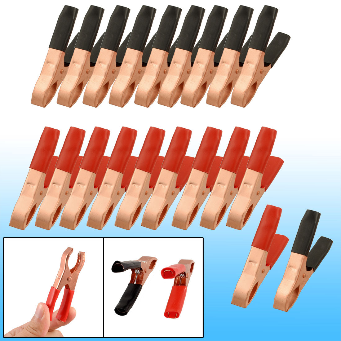 uxcell Uxcell 20 Pcs Black Red Copper Plated Metal Battery Clips Alligator Clamps 50A