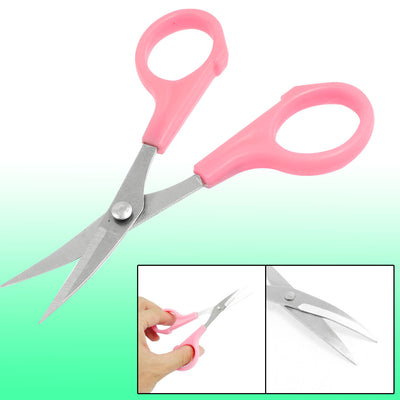 Harfington Uxcell Curved Tip Plastic Grip Thrum Yarn Cross Stitch Sewing Scissors Pink