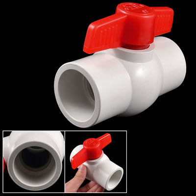 uxcell Uxcell Water Supply 1.6" x 1.6" Slip Ends 1/4 Turn PVC Ball Valve White Red