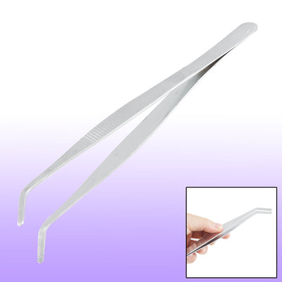 uxcell Uxcell 20mm Angled Slanted Tip Metal Curved Tweezer Silver Tone