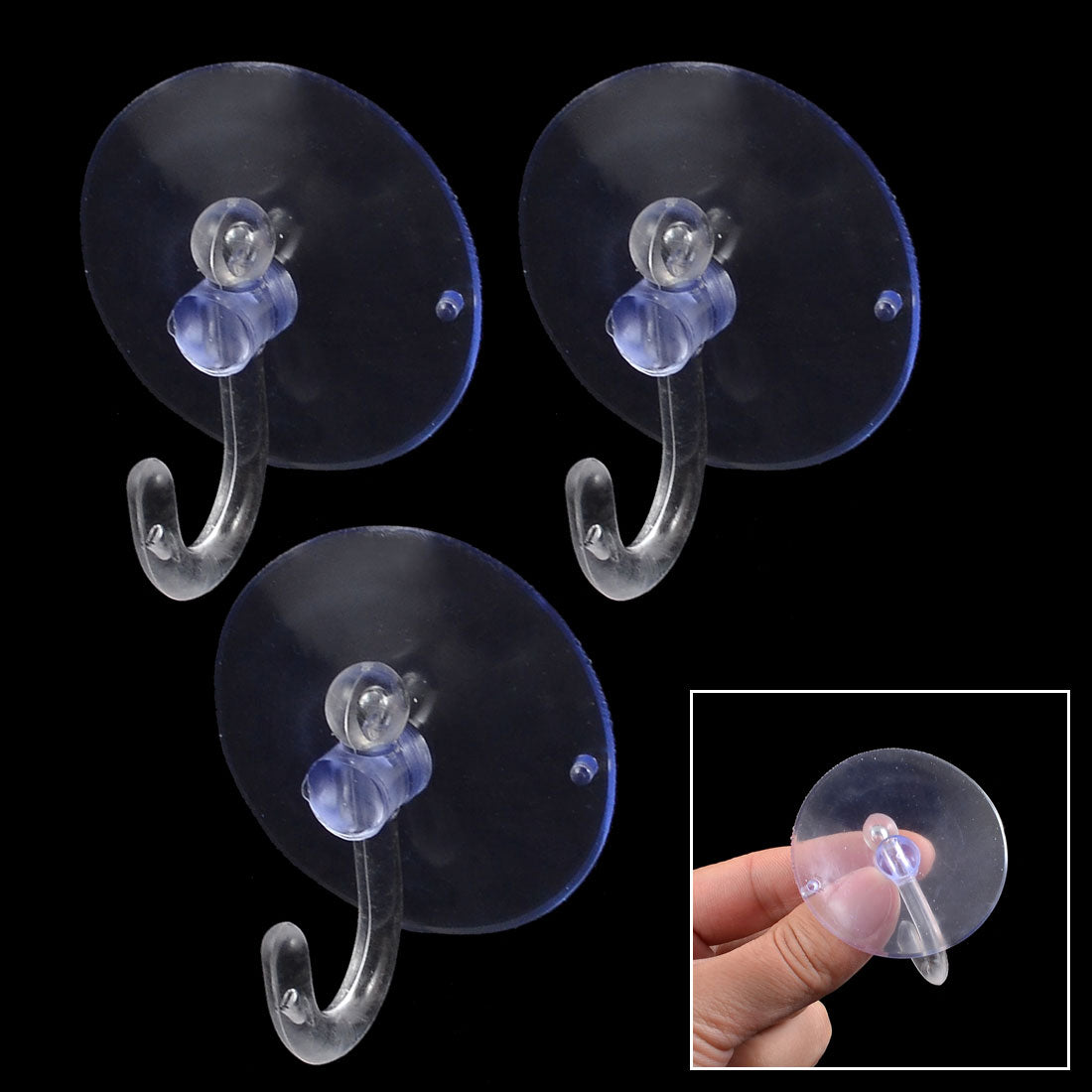 uxcell Uxcell Kitchen Clear Blue Plastic Round Suction Cup Hook Wall Hangers 3 Pcs