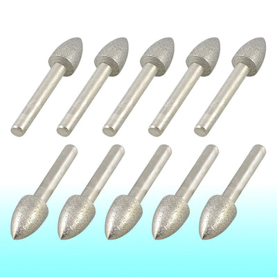 uxcell Uxcell 10 Pcs 6mm x 12mm Taper Nose Buffing Bits Diamond Mounted Points File
