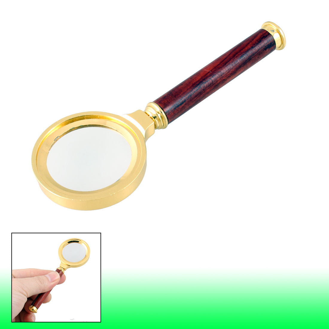 uxcell Uxcell 36mm Diameter 3X Optical Lens Rosewood Handle Gold Tone Magnifying Glass