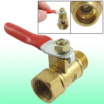 Harfington Uxcell Dual Port Male to Female 1/4"PT Thread Red Lever Handle Brass Ball Valve