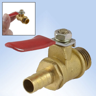 Harfington Uxcell 1/4" PT Male Thread to 8mm Hose Barb Red Lever Handle Brass Ball Valve
