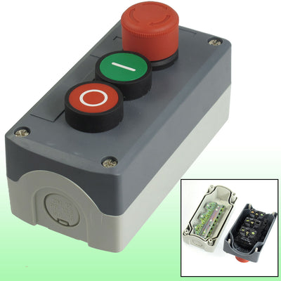Harfington Uxcell 240V 3A SPST NC Emergency Stop Momentary Green Red Flat Push Button Station Box Grey Case