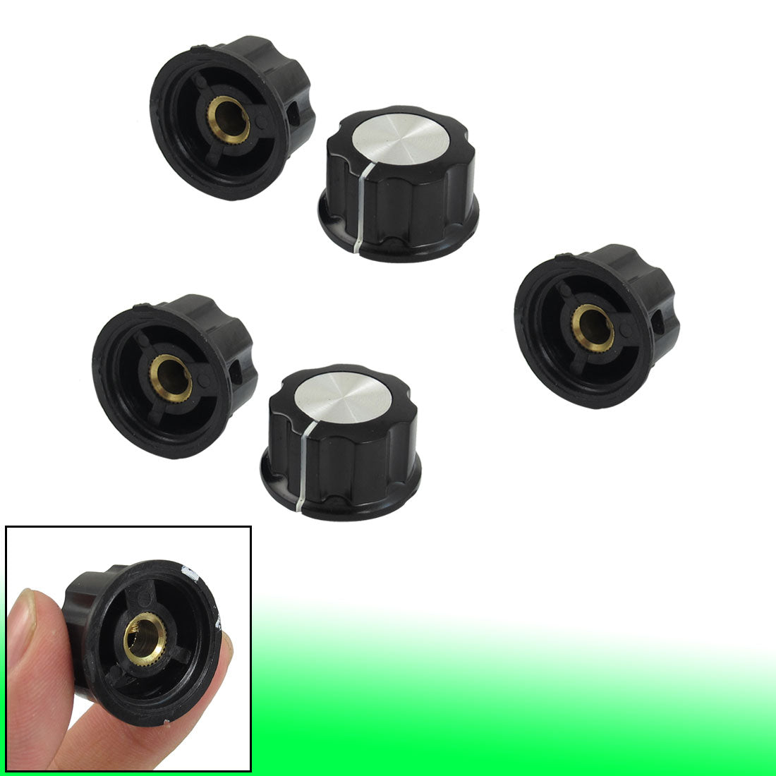 uxcell Uxcell 5 Pcs Black Silver Tone 24mm Top Rotary Knobs for 6mm Dia. Shaft Potentiometer