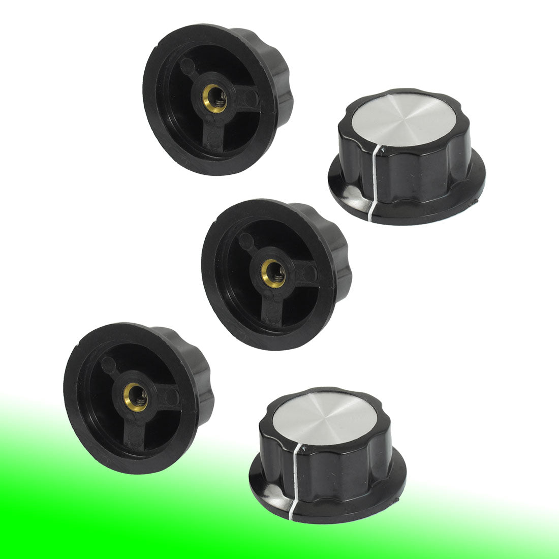 1/4 20 Knob 10-Pack Silver Top Rotary Knobs - Fits 6.4mm Shafts