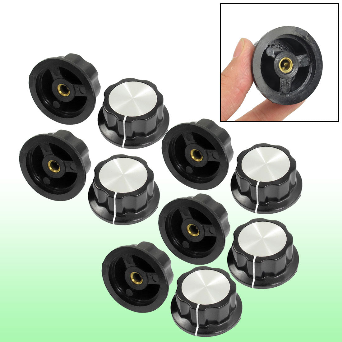 uxcell Uxcell 10 Pcs Black Silver Tone 36mm Top Rotary Knobs for 6mm Dia. Shaft Potentiometer